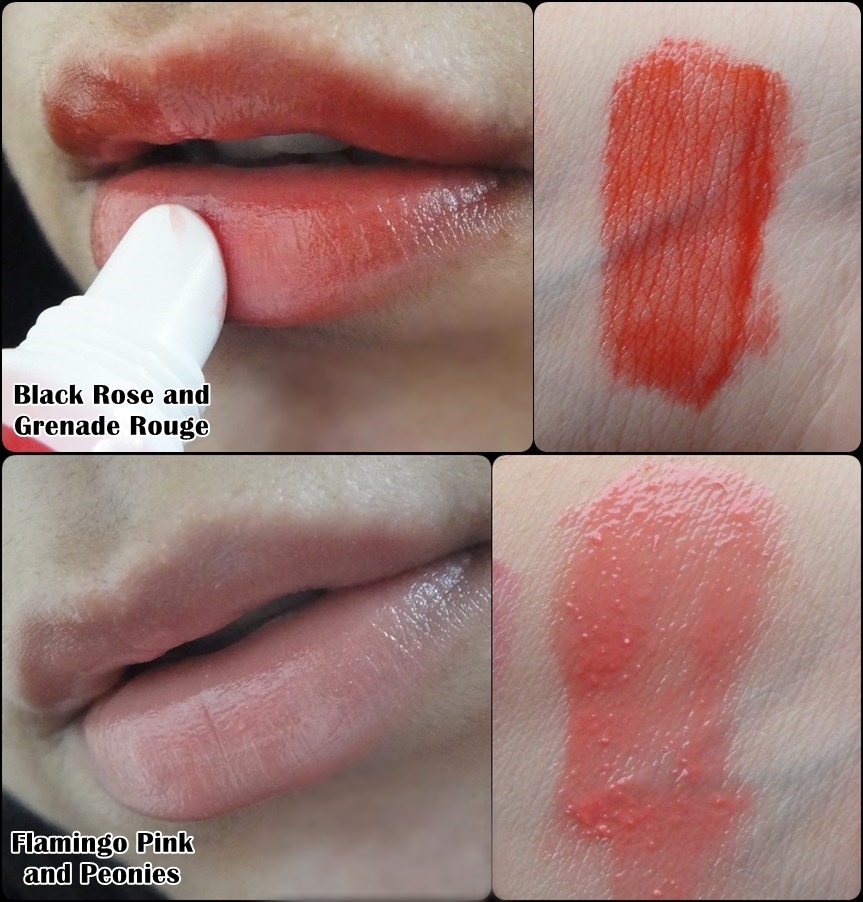 Island Kiss lip stain moisturizer Flamingo Pink and Peonies swatches, review